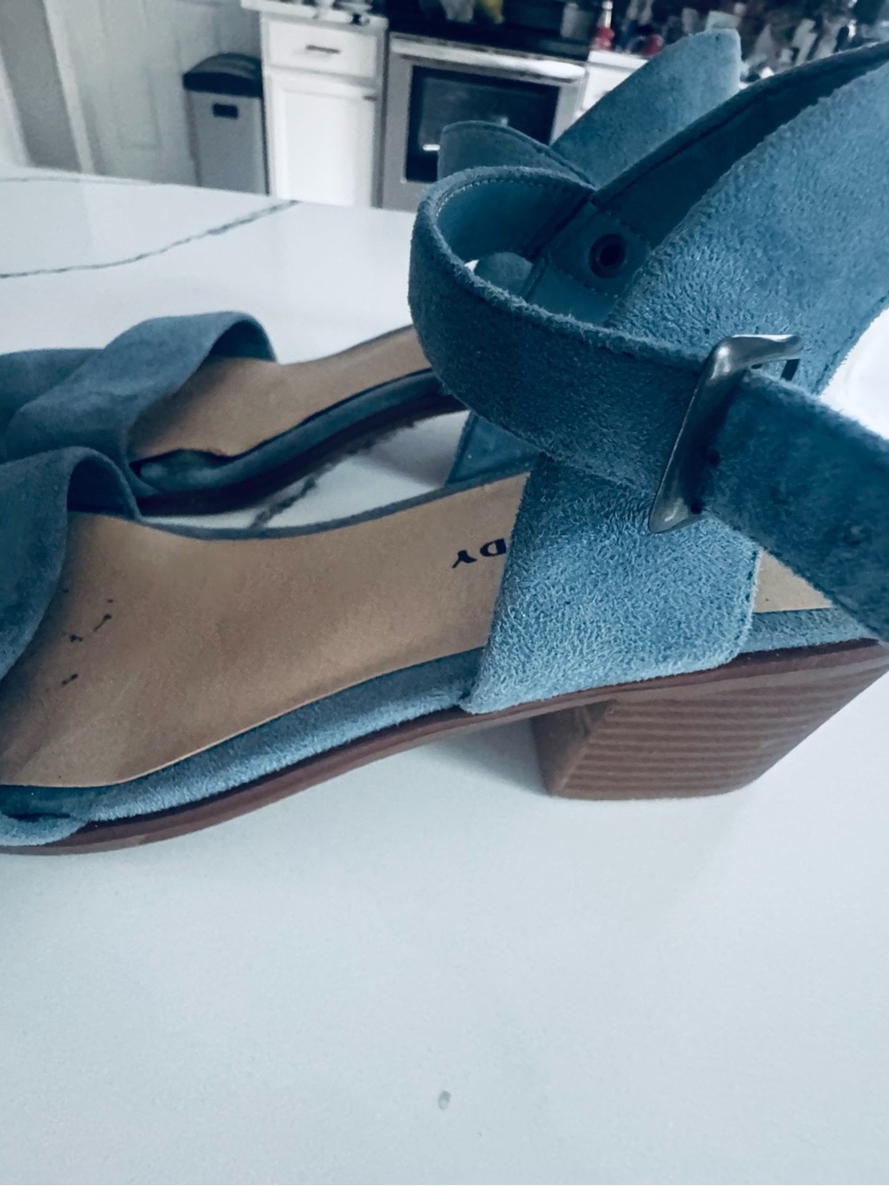 Women's Suede Block Heel Sandals in Teal